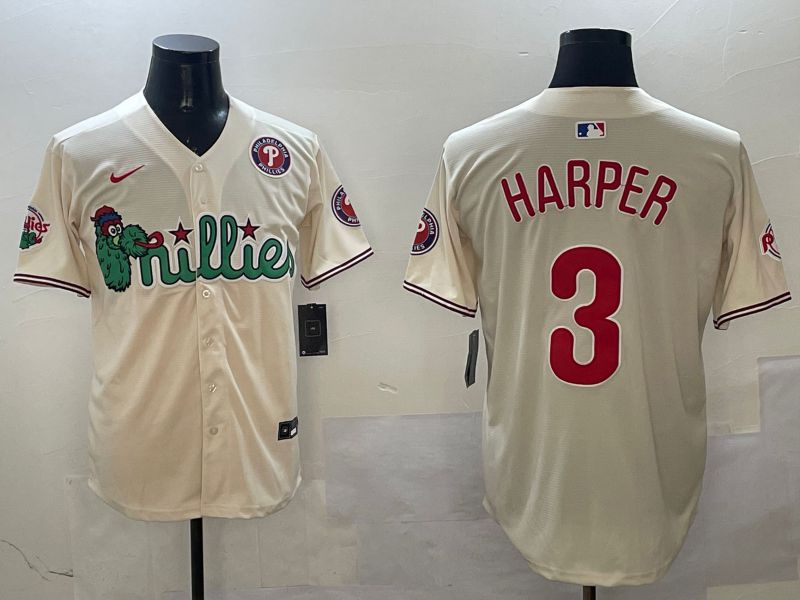 Men Philadelphia Phillies #3 Harper Cream Three generations Joint Name Game 2025 Nike MLB Jersey style 5